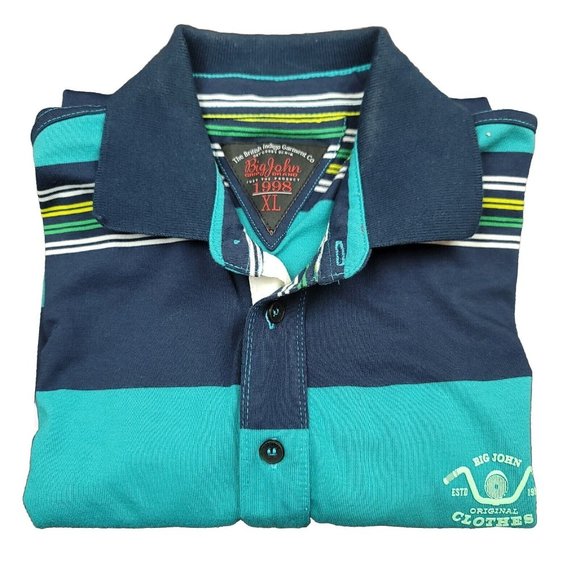 Big John Mens XL Polo Shirt British Indigo Garment Co 1998 Blue‎ Green Stripe - Picture 11 of 11